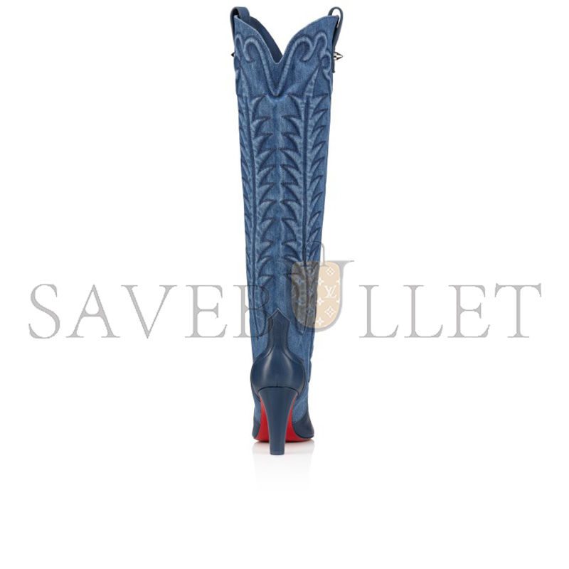 CHRISTIAN LOUBOUTIN NAPPA LEATHER AND DENIM BOOTS 